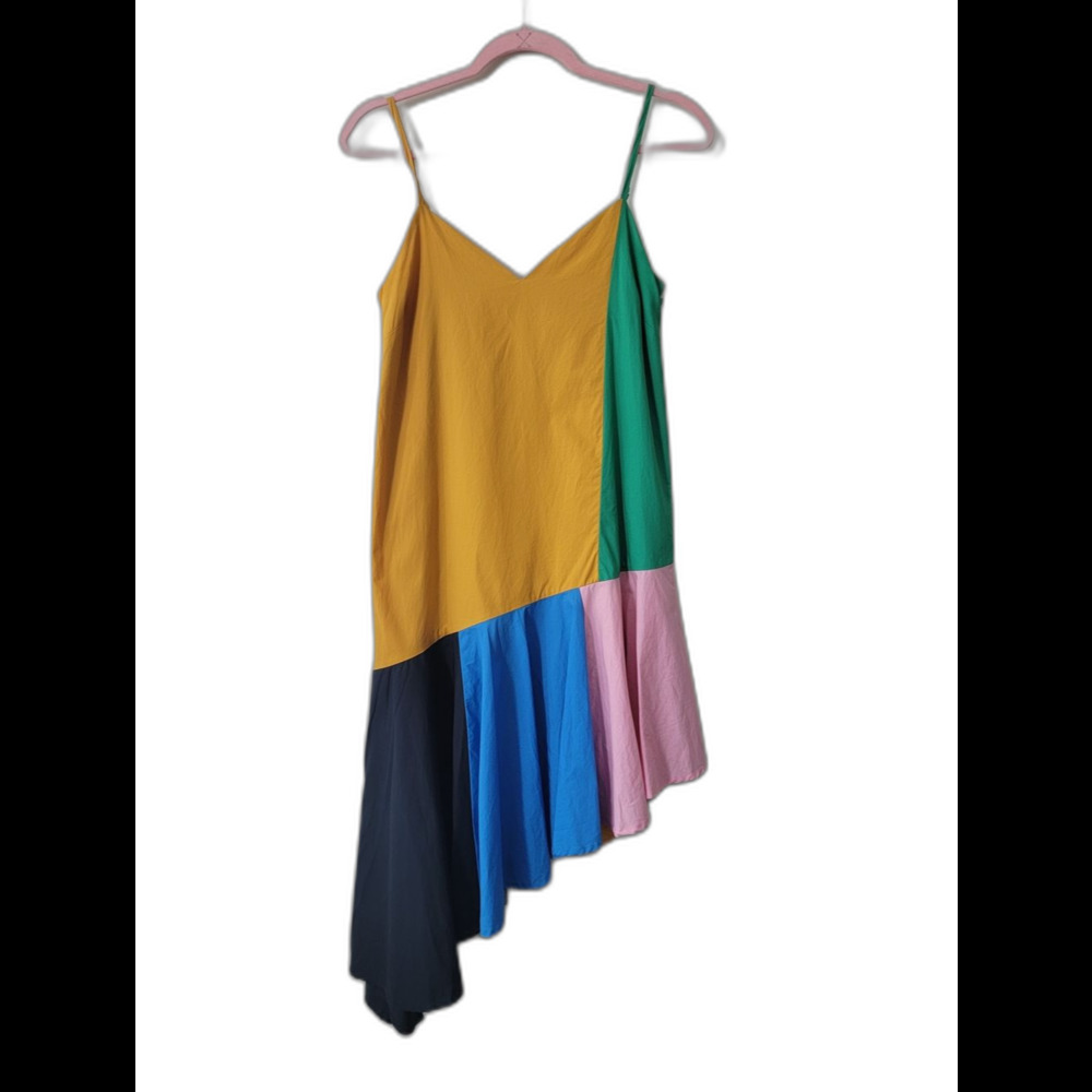 English Factory Assymetric Colorblock Slip Dress